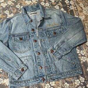 Playboy By PacSun Haus Denim Trucker Jacket Embroidered 100% Cotton Perfect Wash